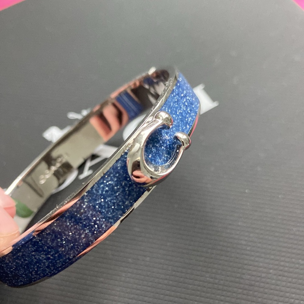 Coach Silver tone & Blue Glitter Hinged Bangle Bracelet NWT - Picture 5 of 7